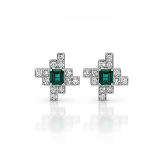 Aretes Esmeralda Caro Oro 18k- Diamantes.- Por encargo hecho a medida.